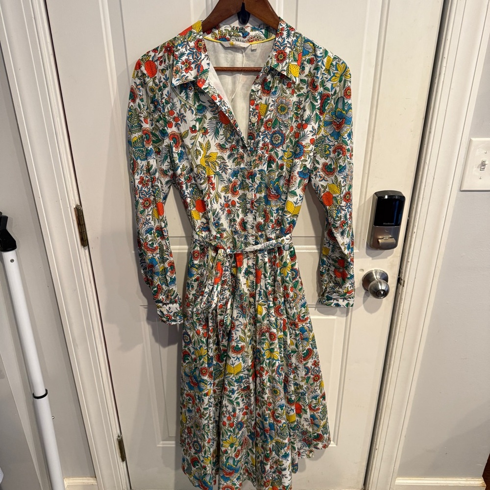 Boden Kitty Midi Long Sleeve Button-up Shirtdress In Ivory Lemon Fizz - Picture 2 of 6